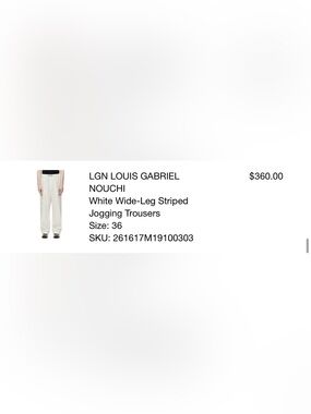 Like new LGN LOUIS GABRIEL NOUCHI White Wide Leg Striped Jogging Trousers Sz 36